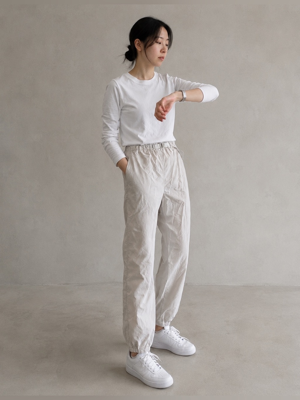 Muji Light Gray Elastic Waist Jogger Pants